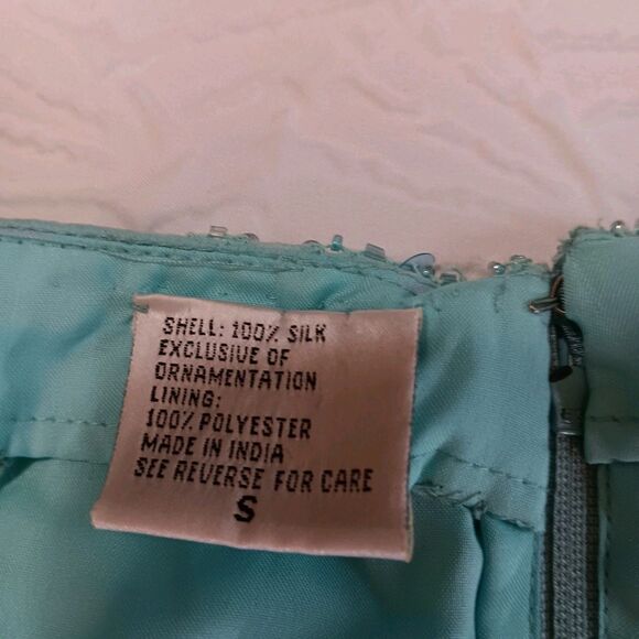 Vintage Lawrence Kazer Teal Aqua Beaded Silk Midi Skirt Sz S 80s 90s Eveningwear - Picture 15 of 16